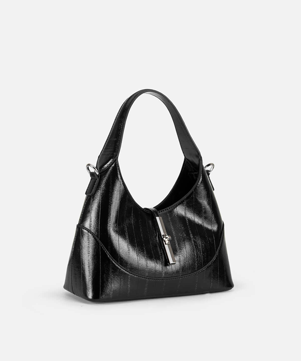 Metal-Buckle Faux-Leather Oval Bag