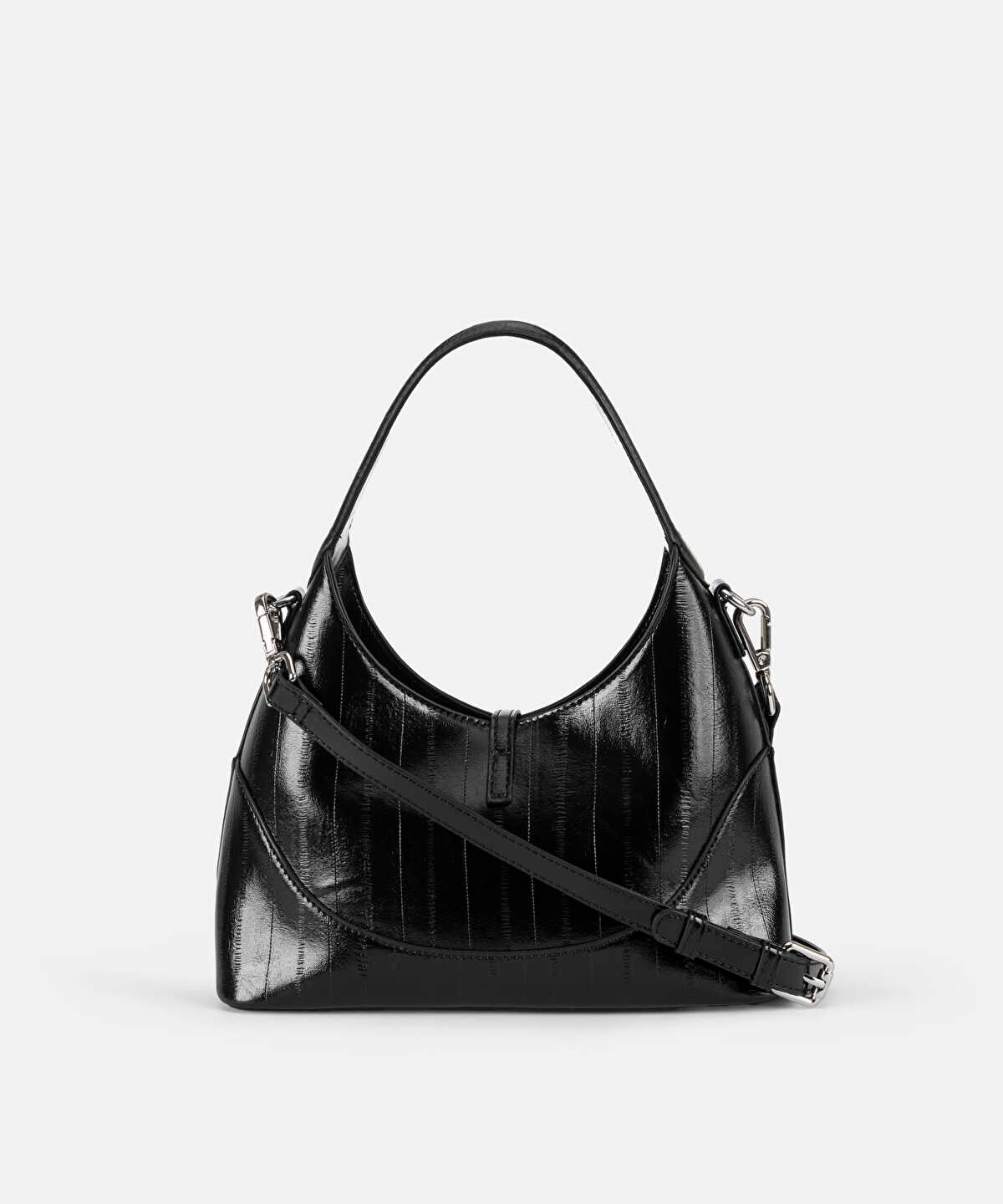 Metal-Buckle Faux-Leather Oval Bag