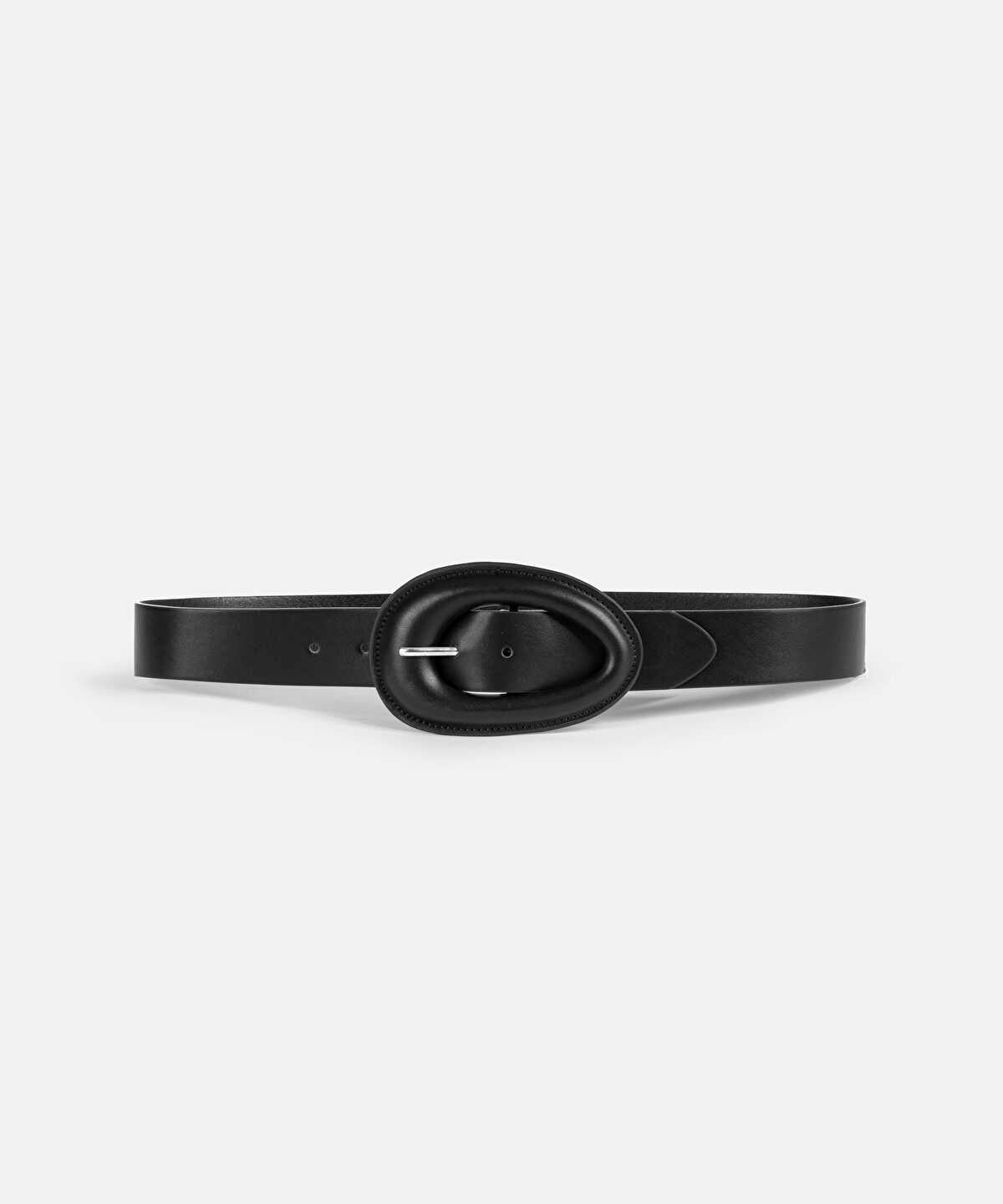 Faux-Leather Oval-Buckle Belt