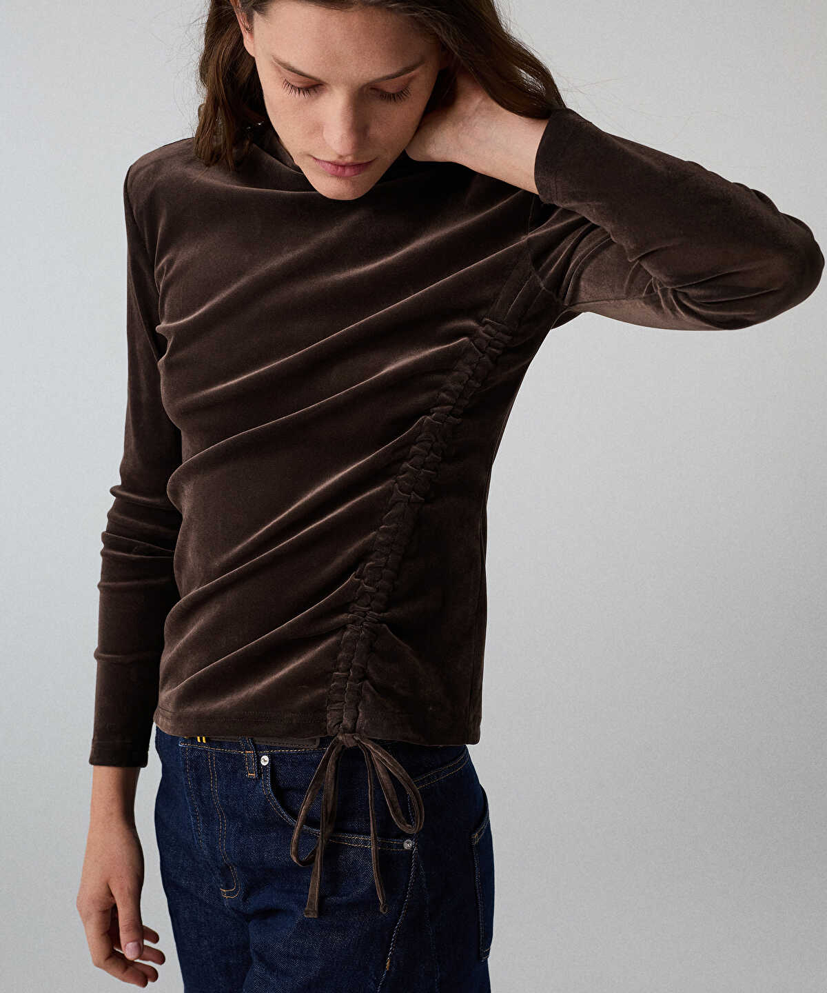 Gathered Velvet T-Shirt