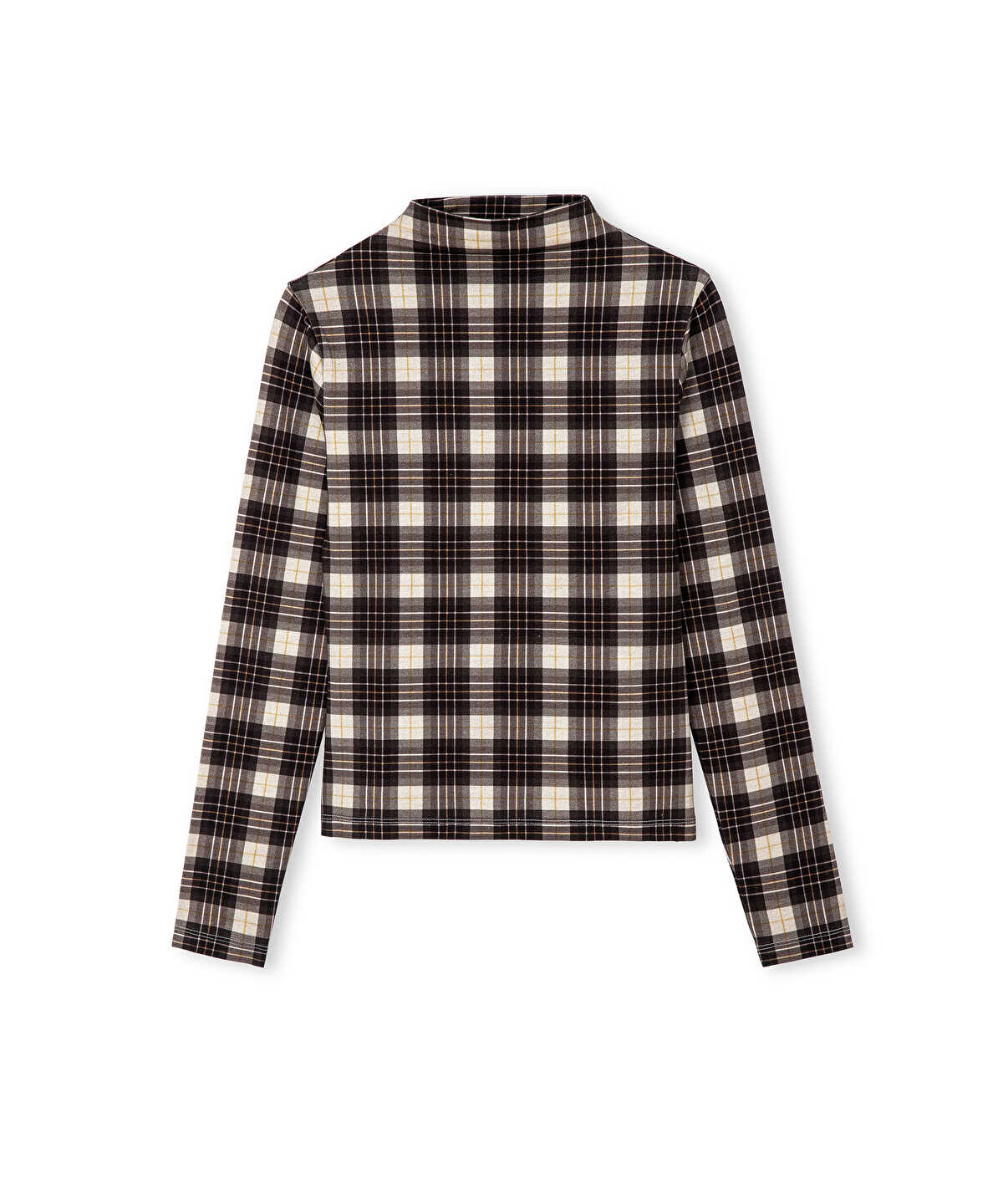 High-Neck Plaid T-Shirt