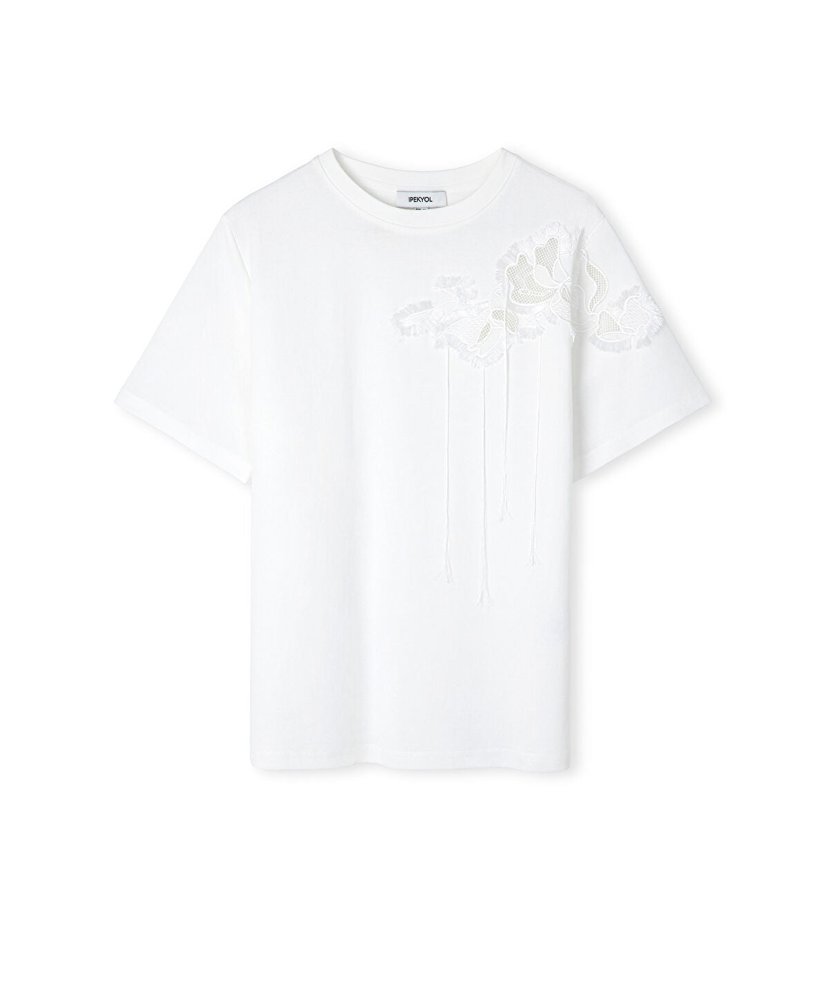 Floral Embroidery T-Shirt with Fringe