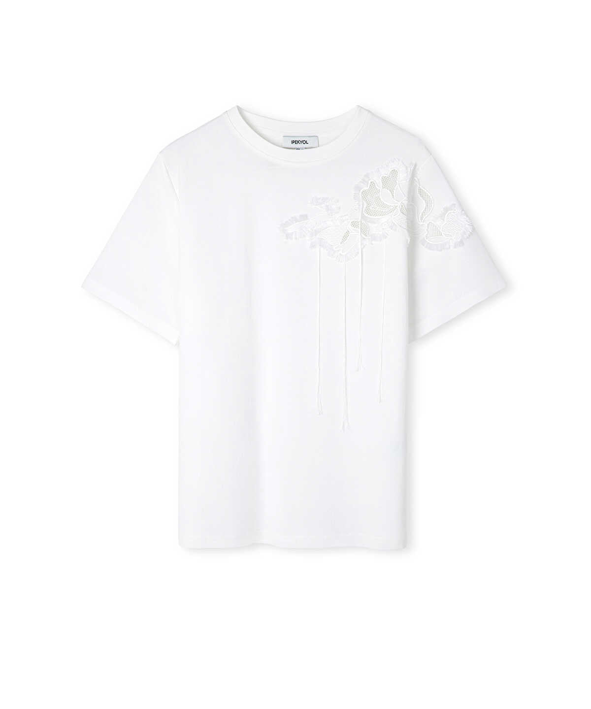 Floral Embroidery T-Shirt with Fringe
