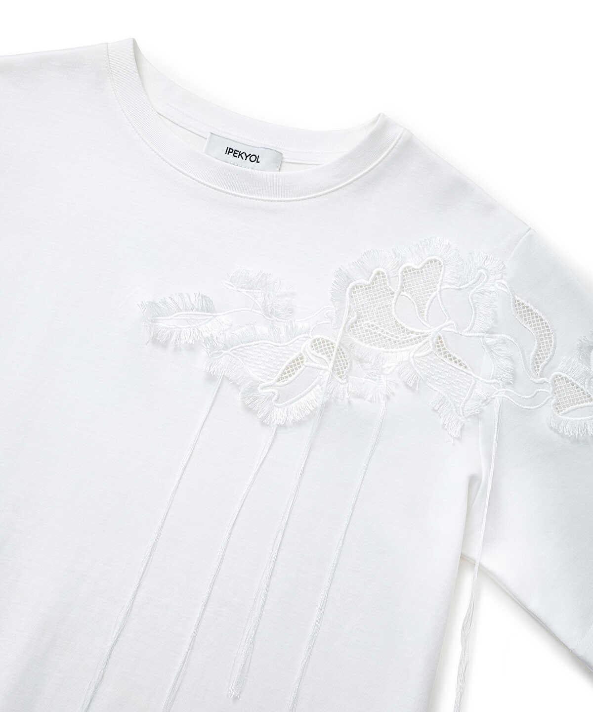 Floral Embroidery T-Shirt with Fringe