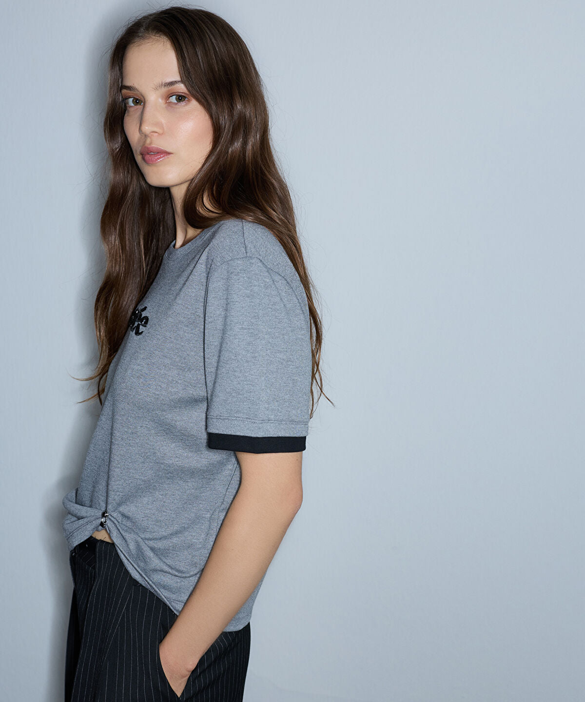 Embellished T-Shirt with Slogan Embroidery