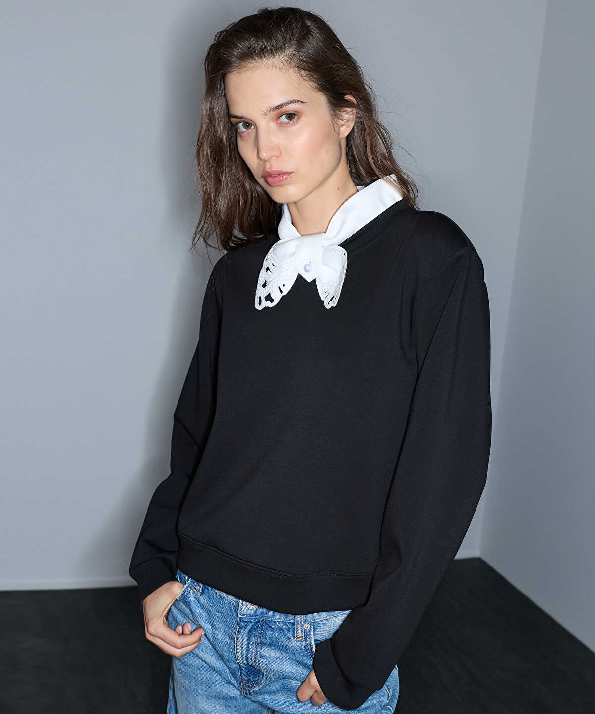 Tie-Neck Sweatshirt