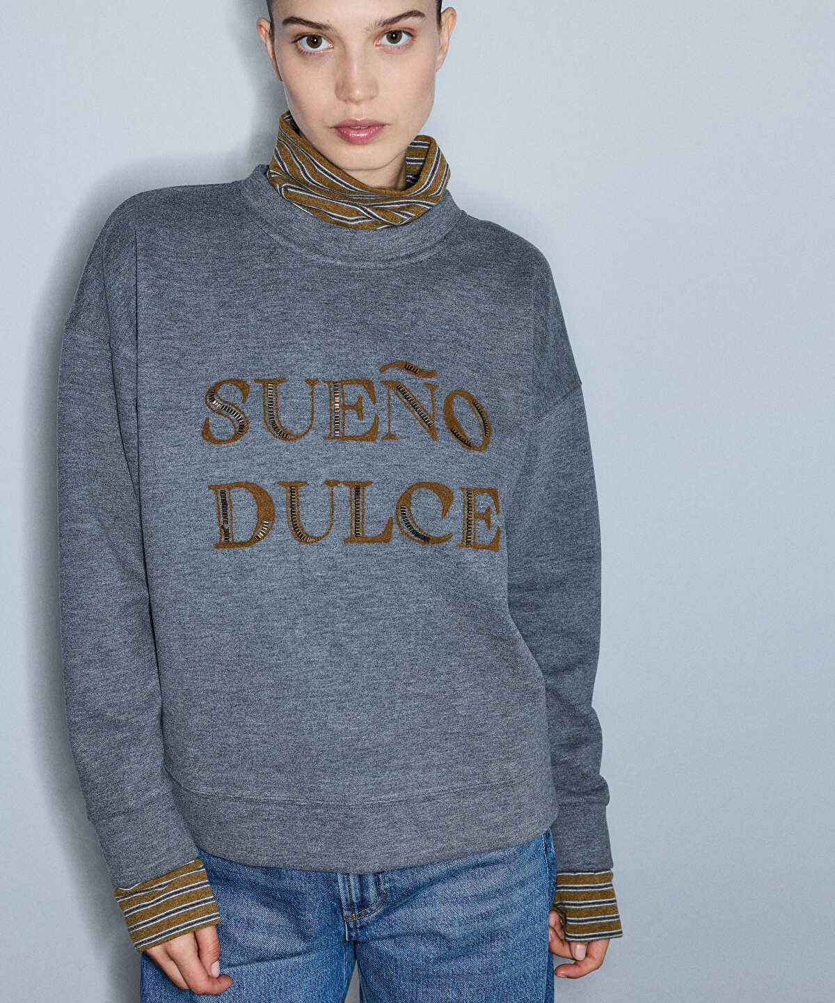 Layered-Effect Embellished Sweatshirt