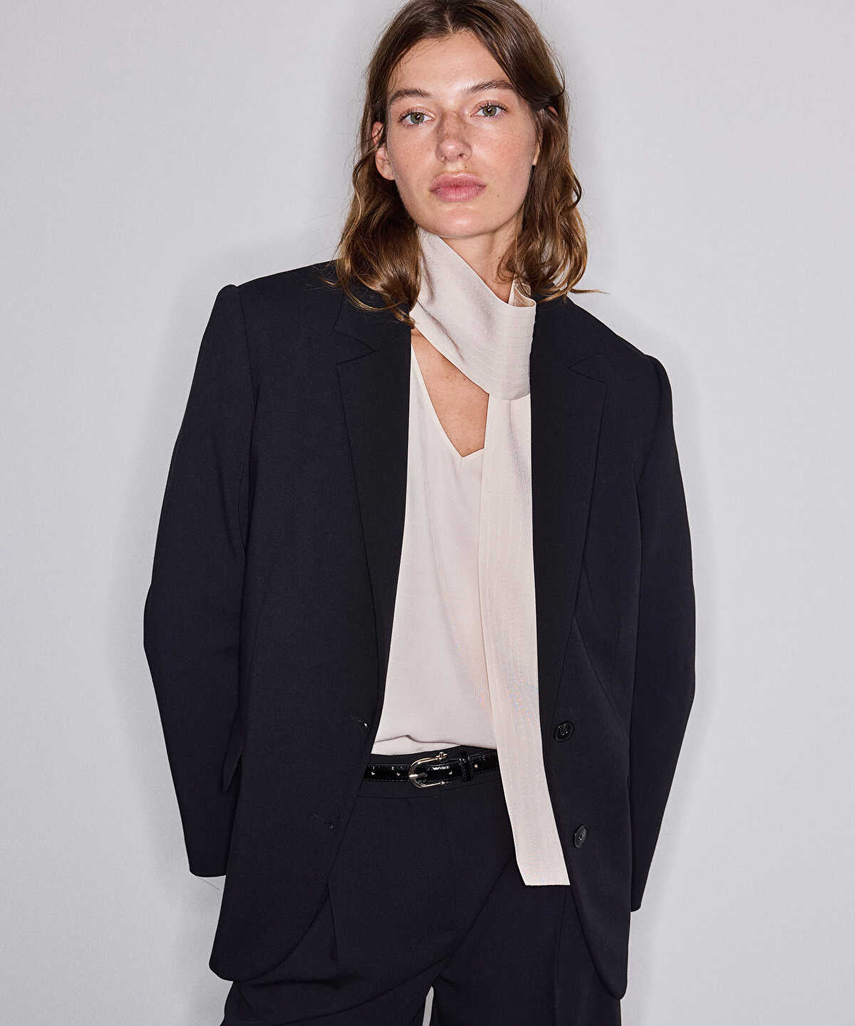 Padded-Shoulder Blazer