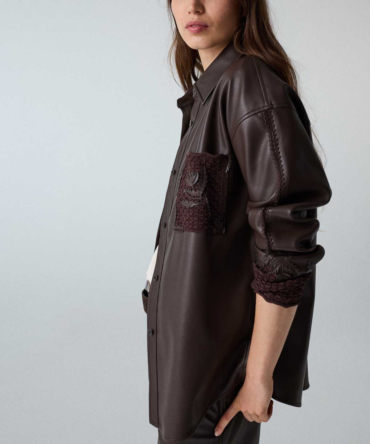 Leather-Effect Overshirt with Applique
