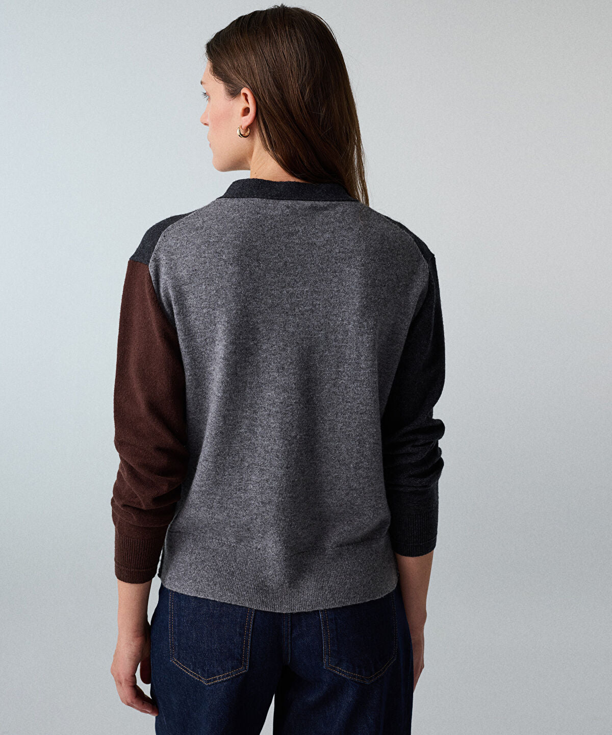 Color-Block Cardigan with Brooch