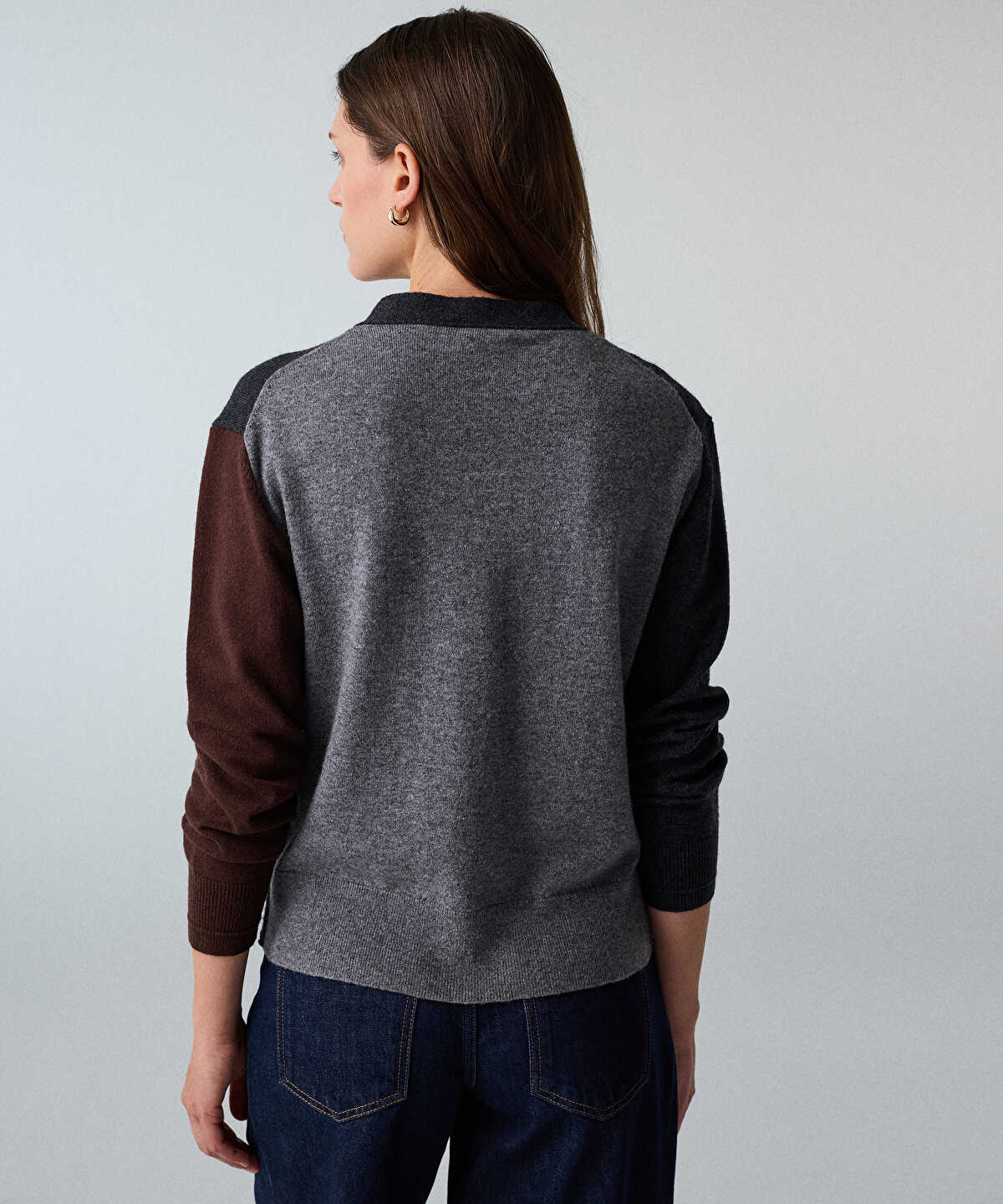 Color-Block Cardigan with Brooch