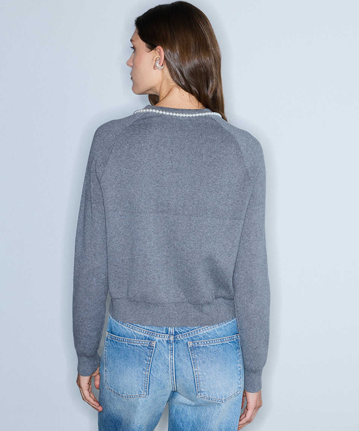 Faux-Pearl Collar Cardigan