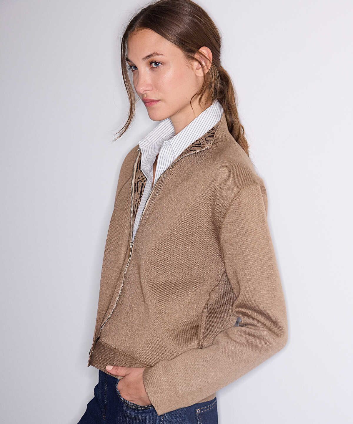 High-Neck Bomber Cardigan