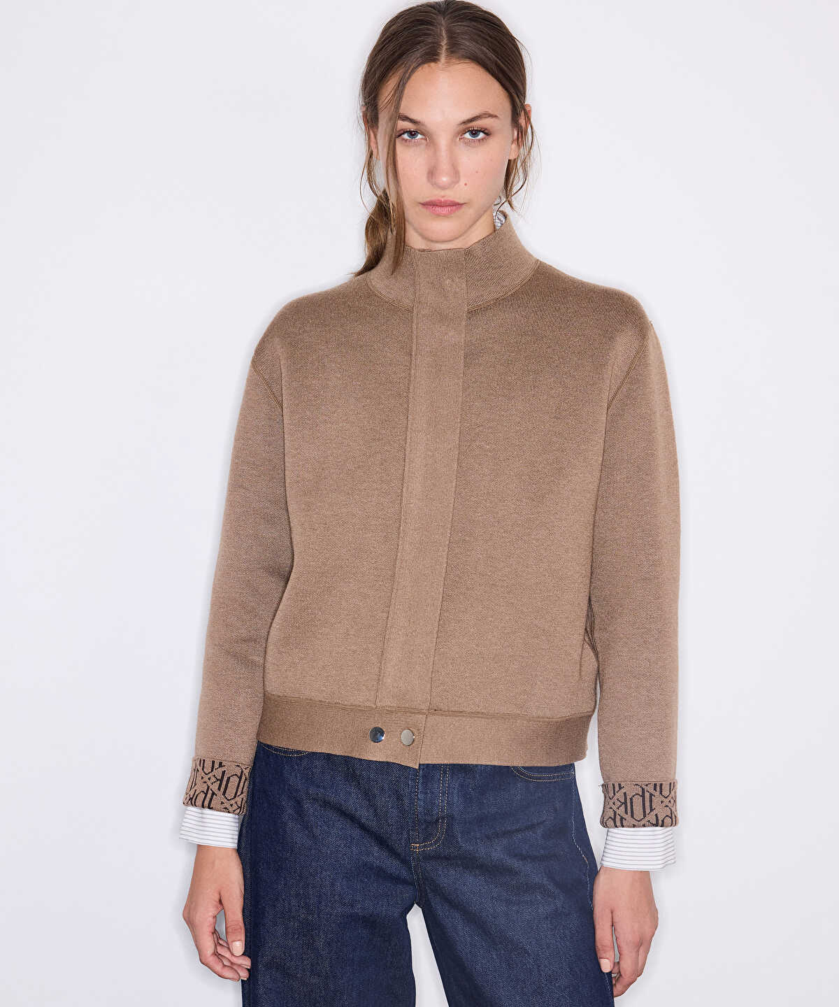 High-Neck Bomber Cardigan