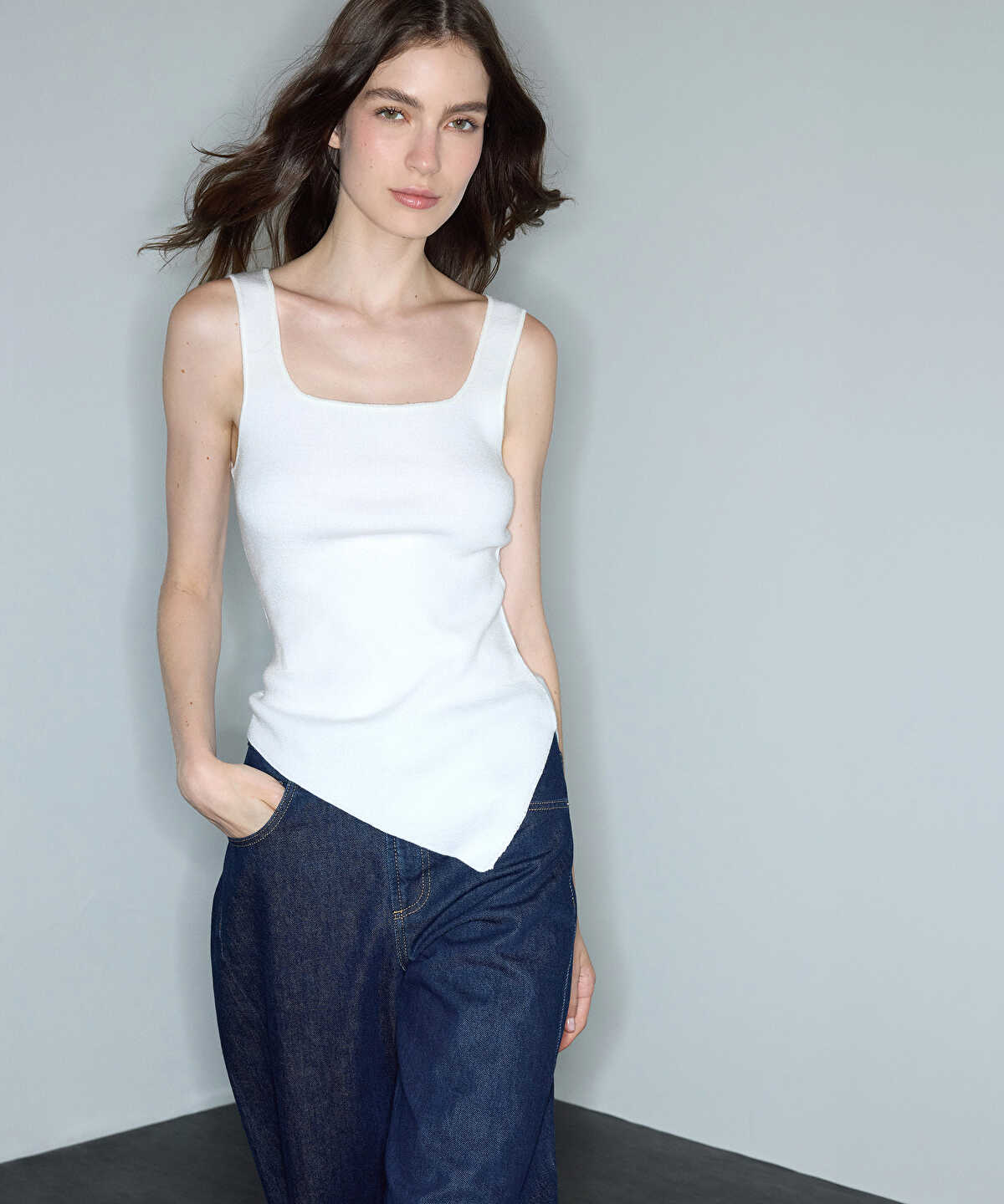 Asymmetric-Hem Knit Top