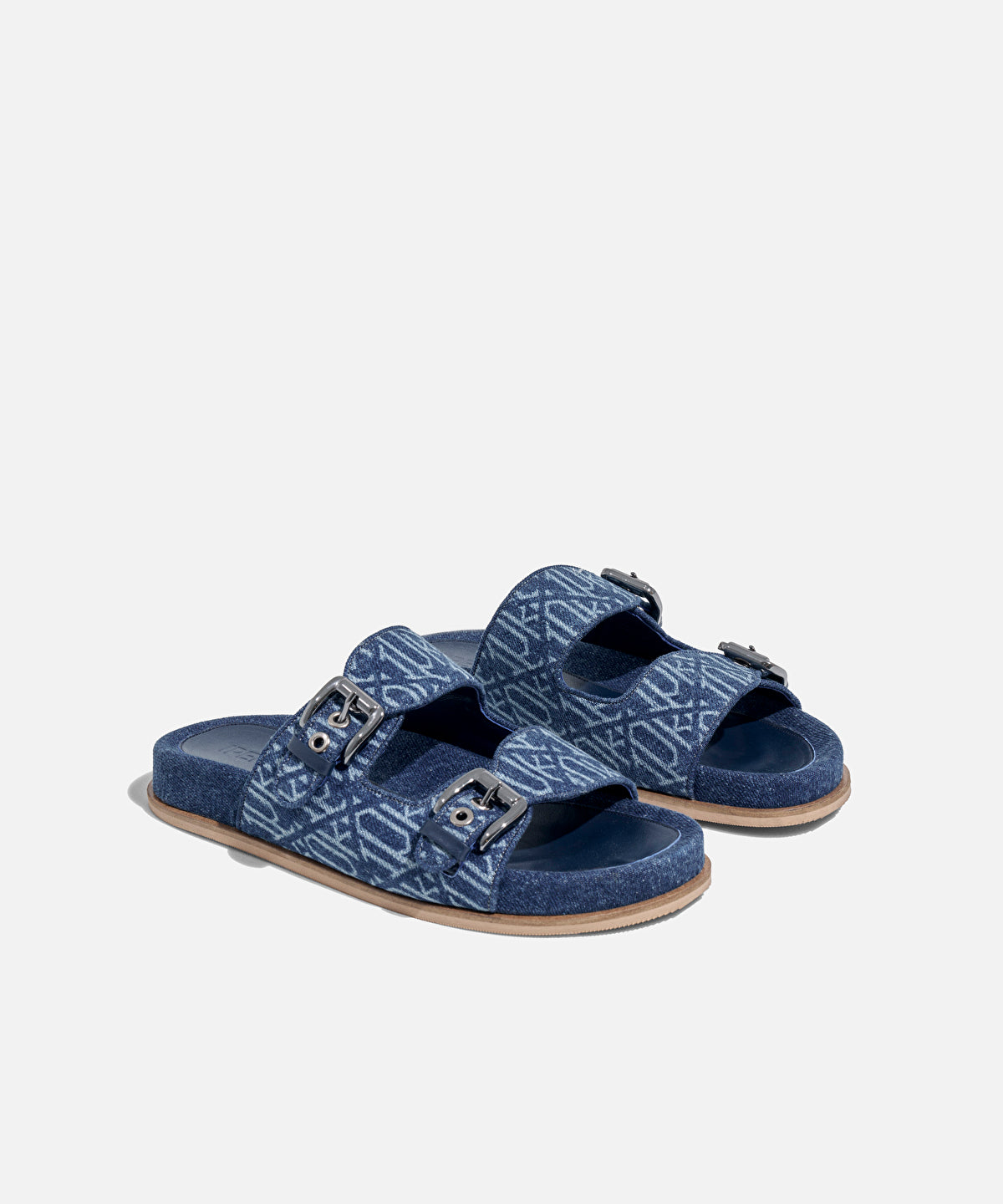 Monogram denim double-strap slippers