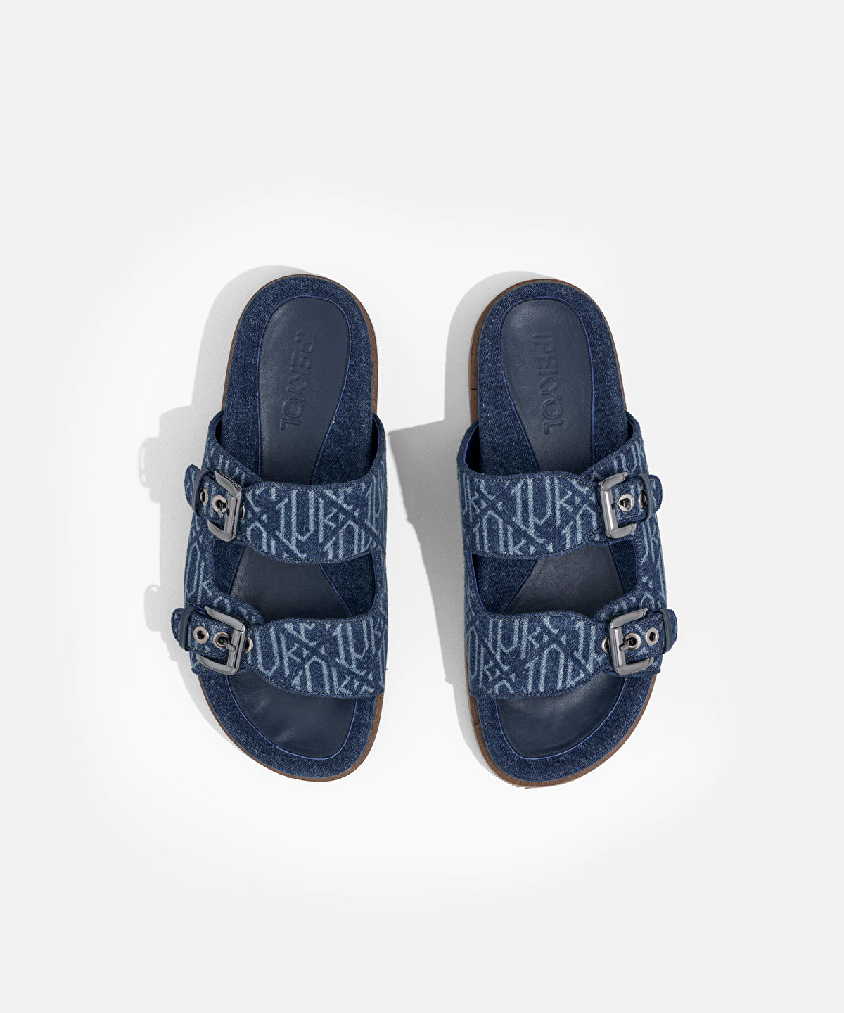 Monogram denim double-strap slippers