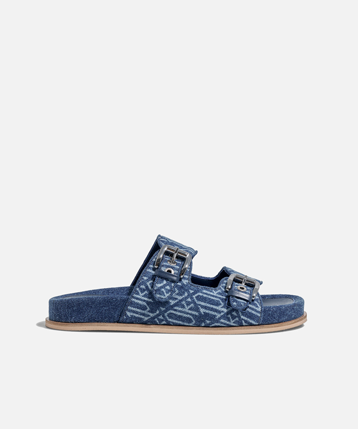 Monogram denim double-strap slippers