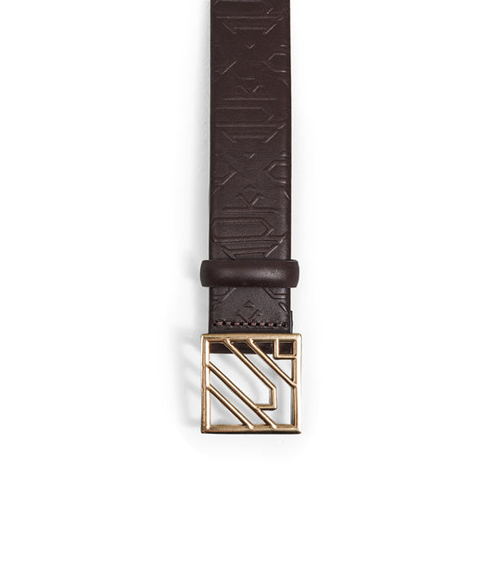 Monogram Buckle Leather Belt