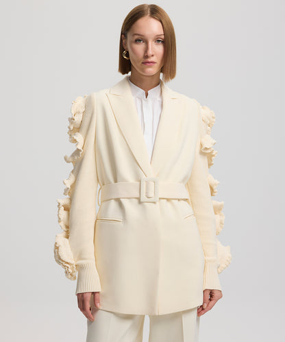 Belted jacket with raised flowers