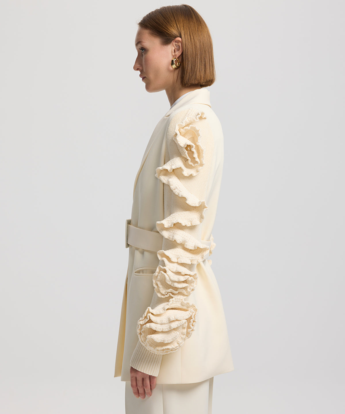 Belted jacket with raised flowers