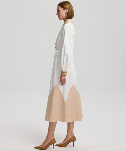 Embroidered color block dress