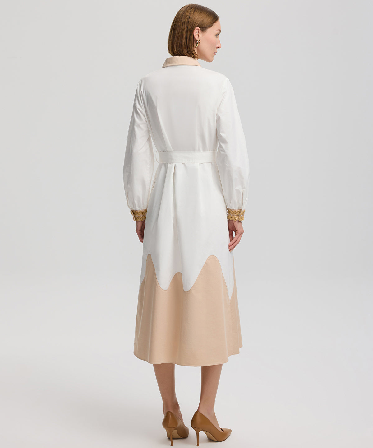 Embroidered color block dress