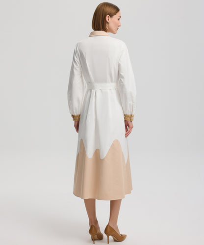 Embroidered color block dress