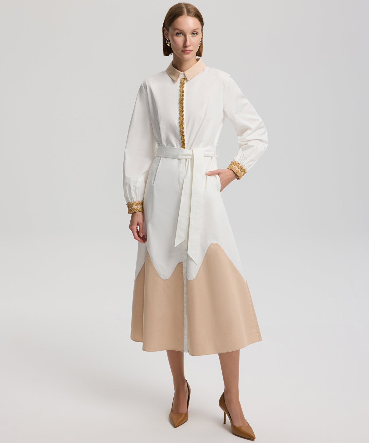 Embroidered color block dress