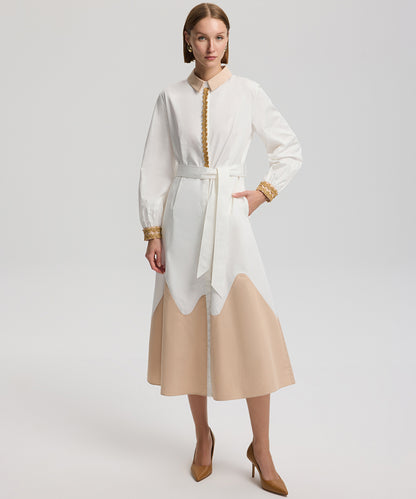 Embroidered color block dress
