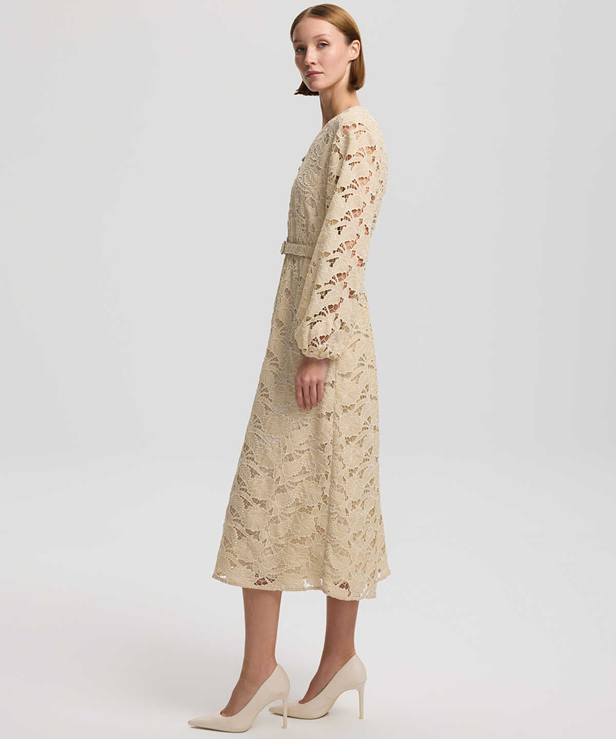 Belted Dress With Puff Sleeves