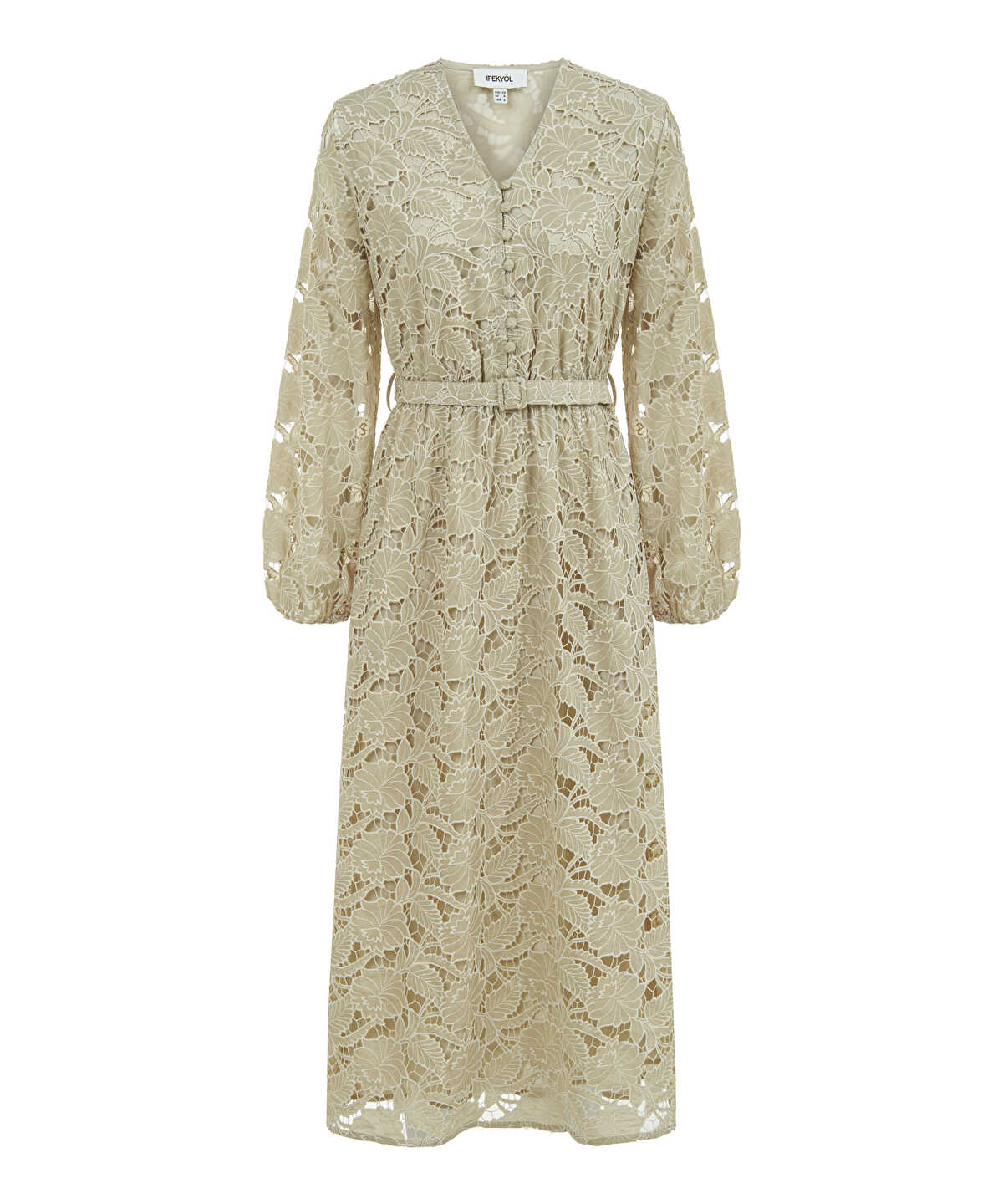 Belted Dress With Puff Sleeves