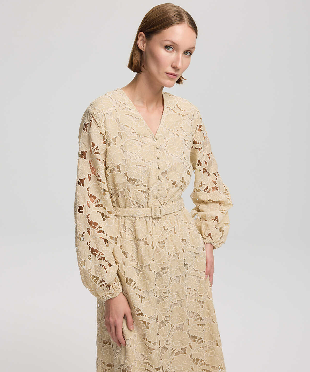 Belted Dress With Puff Sleeves
