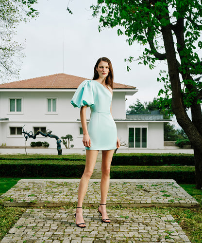 Asymmetric Puff Sleeve Dress