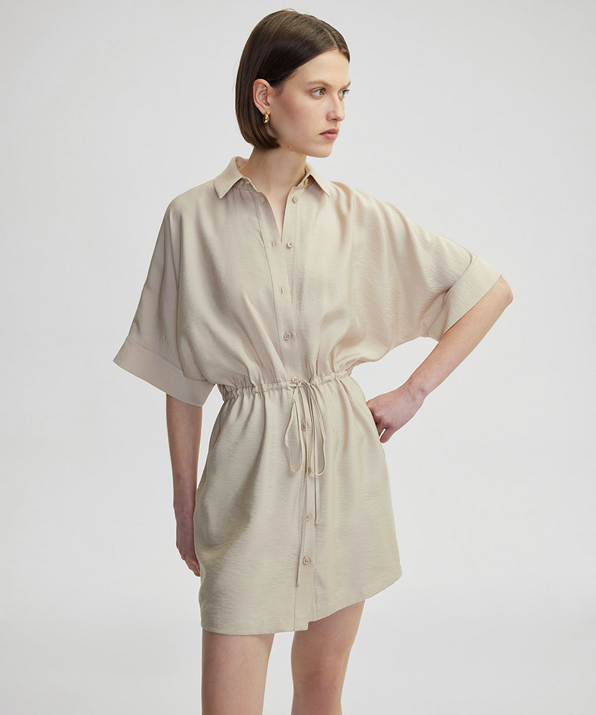 Zoomed Drawstring Shirt Dress