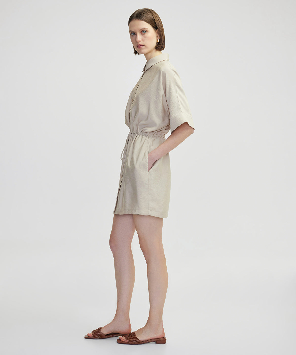 Zoomed Drawstring Shirt Dress