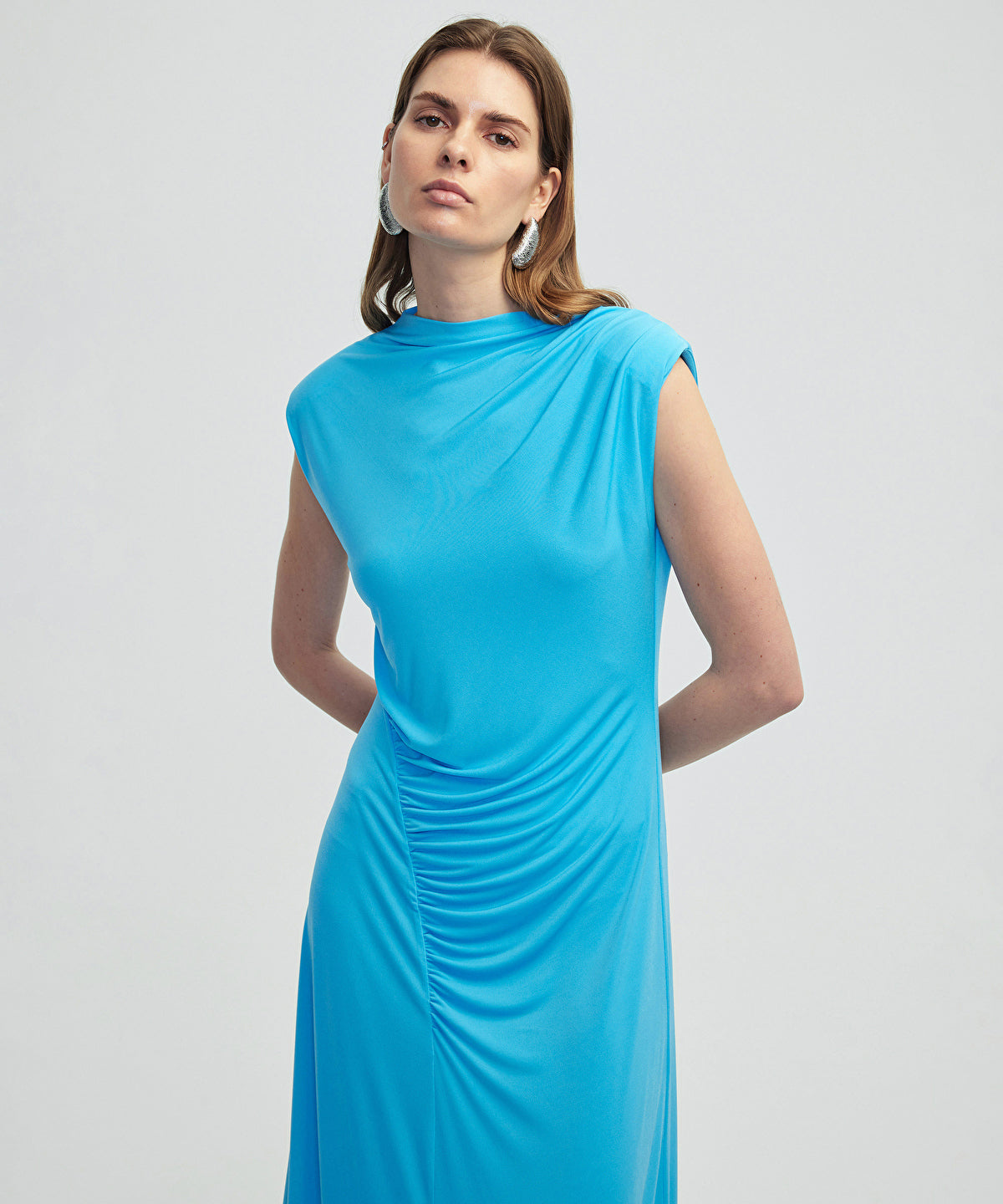 Draped Dress With Shoulder Pads