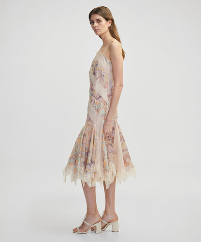 Lace Trim Printed Dress