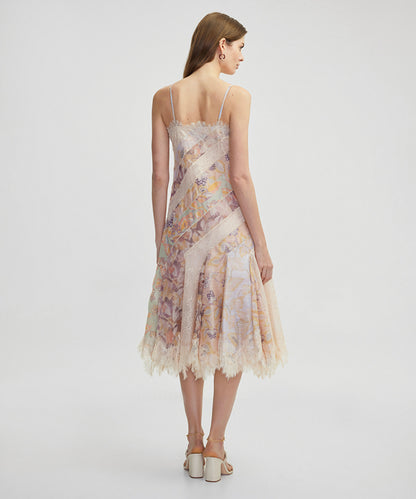 Lace Trim Printed Dress