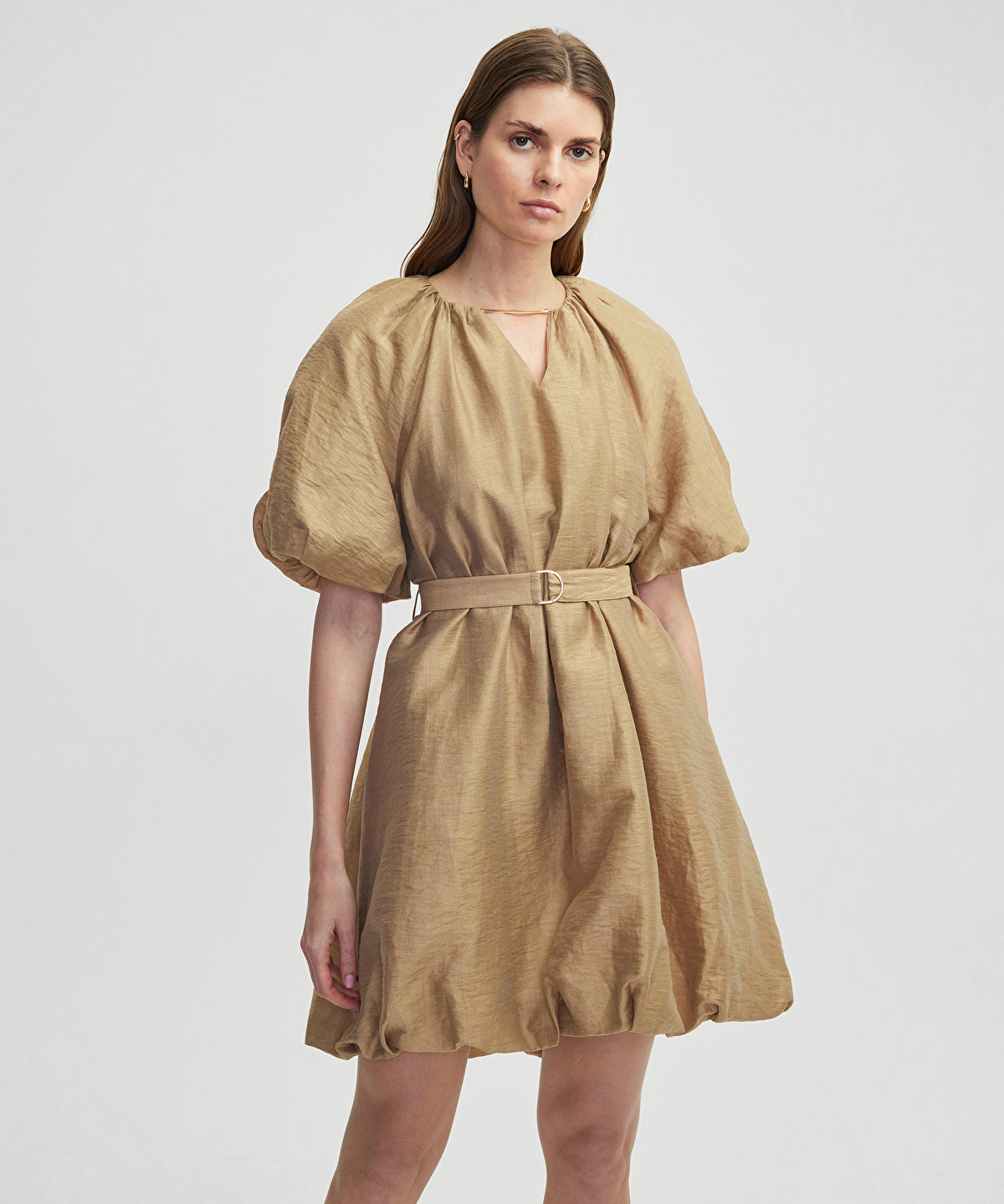 Puff Sleeve Dress With Chain