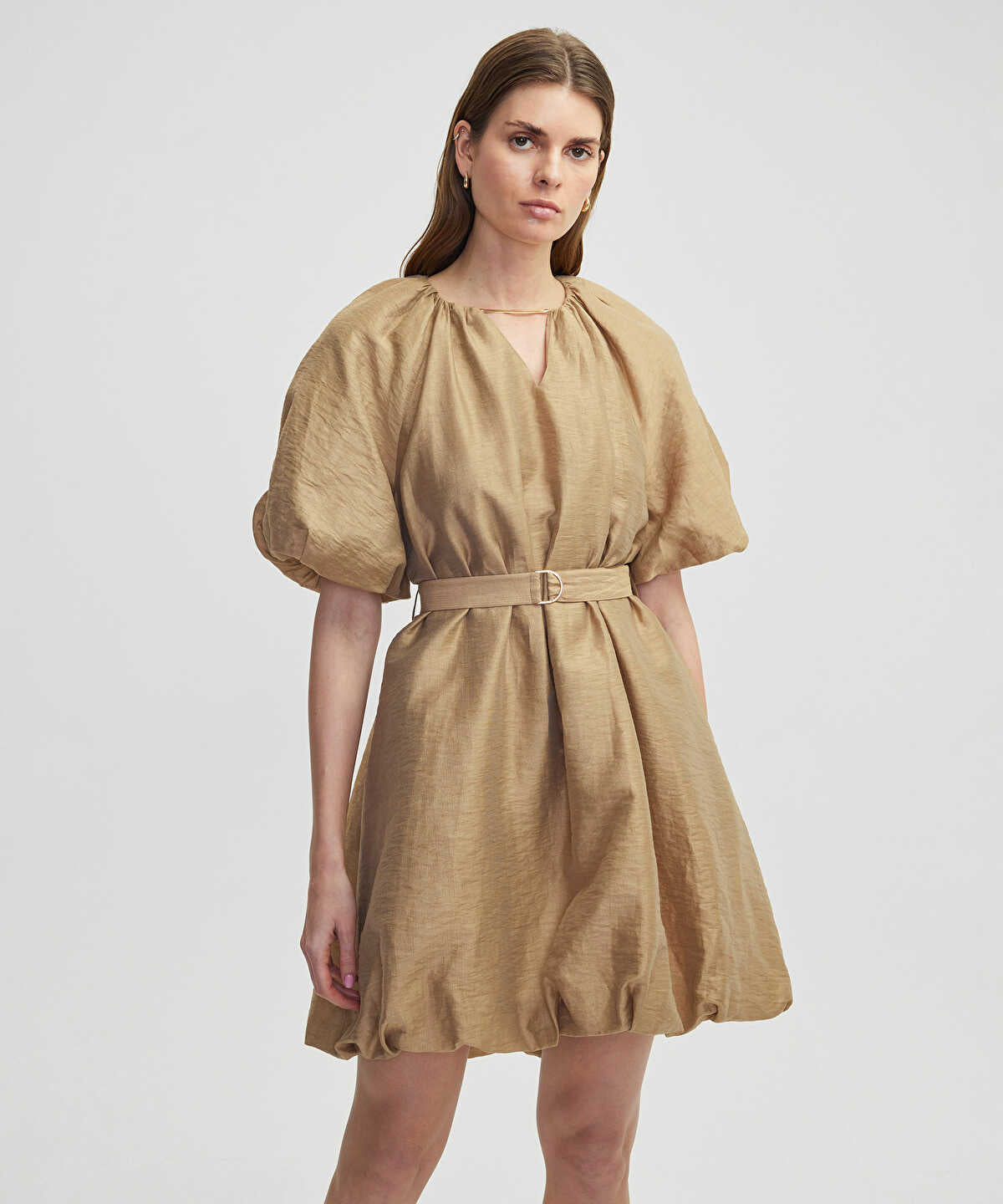 Puff Sleeve Dress With Chain