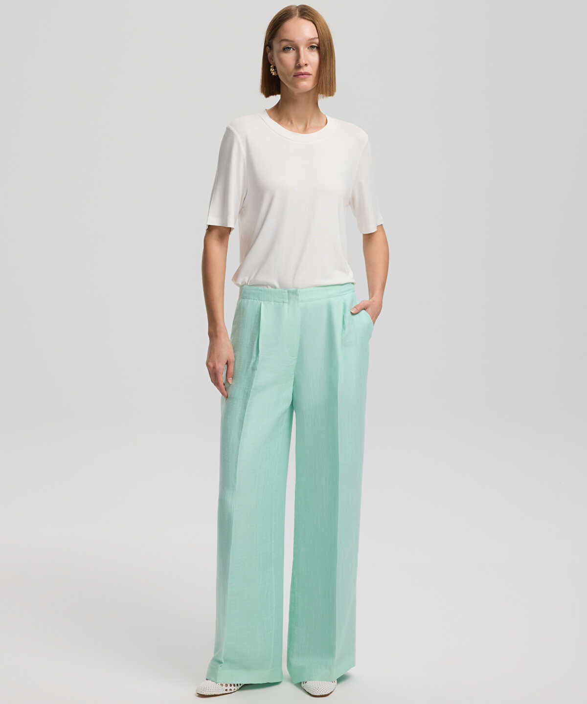 Darted Wide-Leg Trousers
