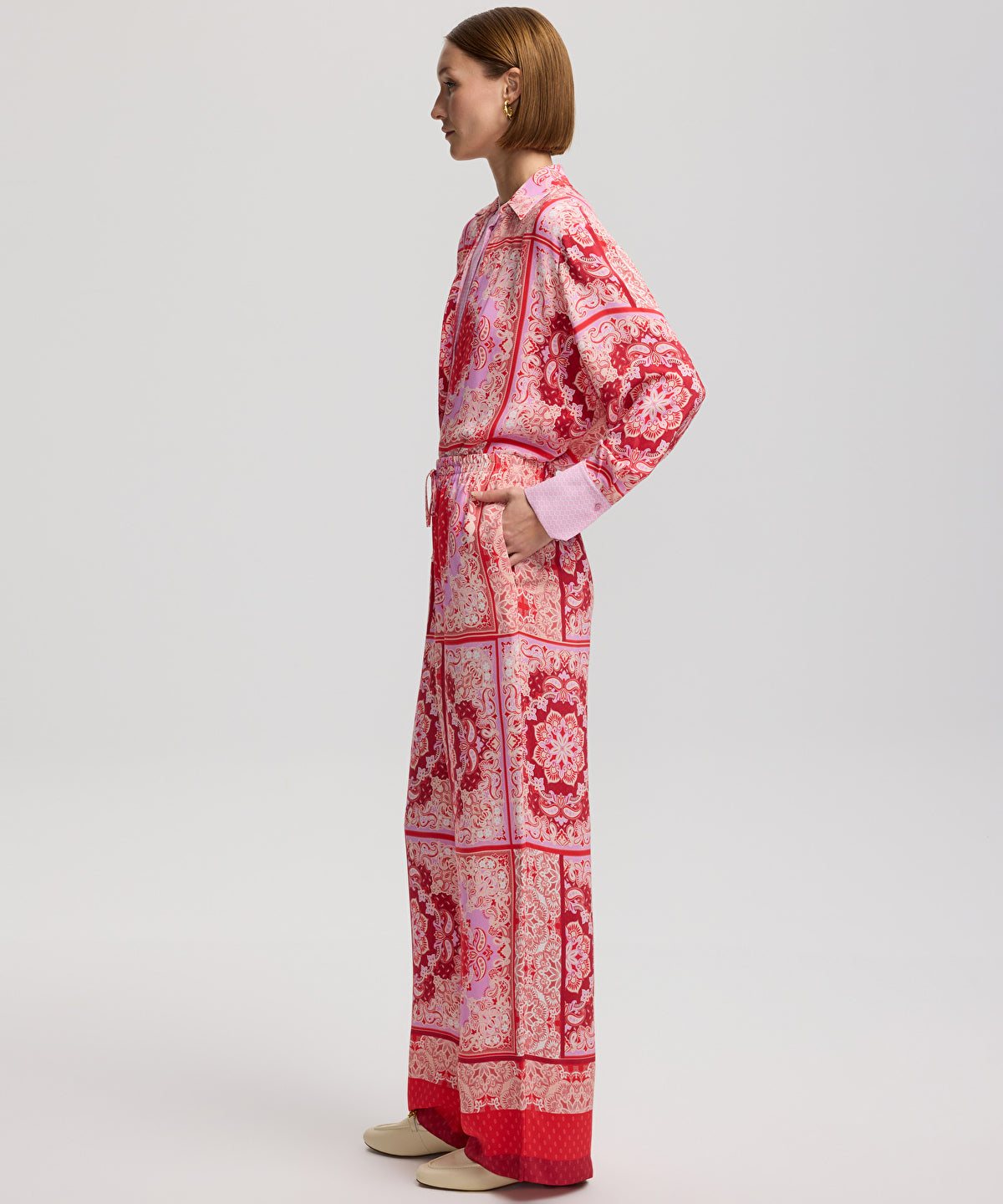 Printed trousers with drawstring