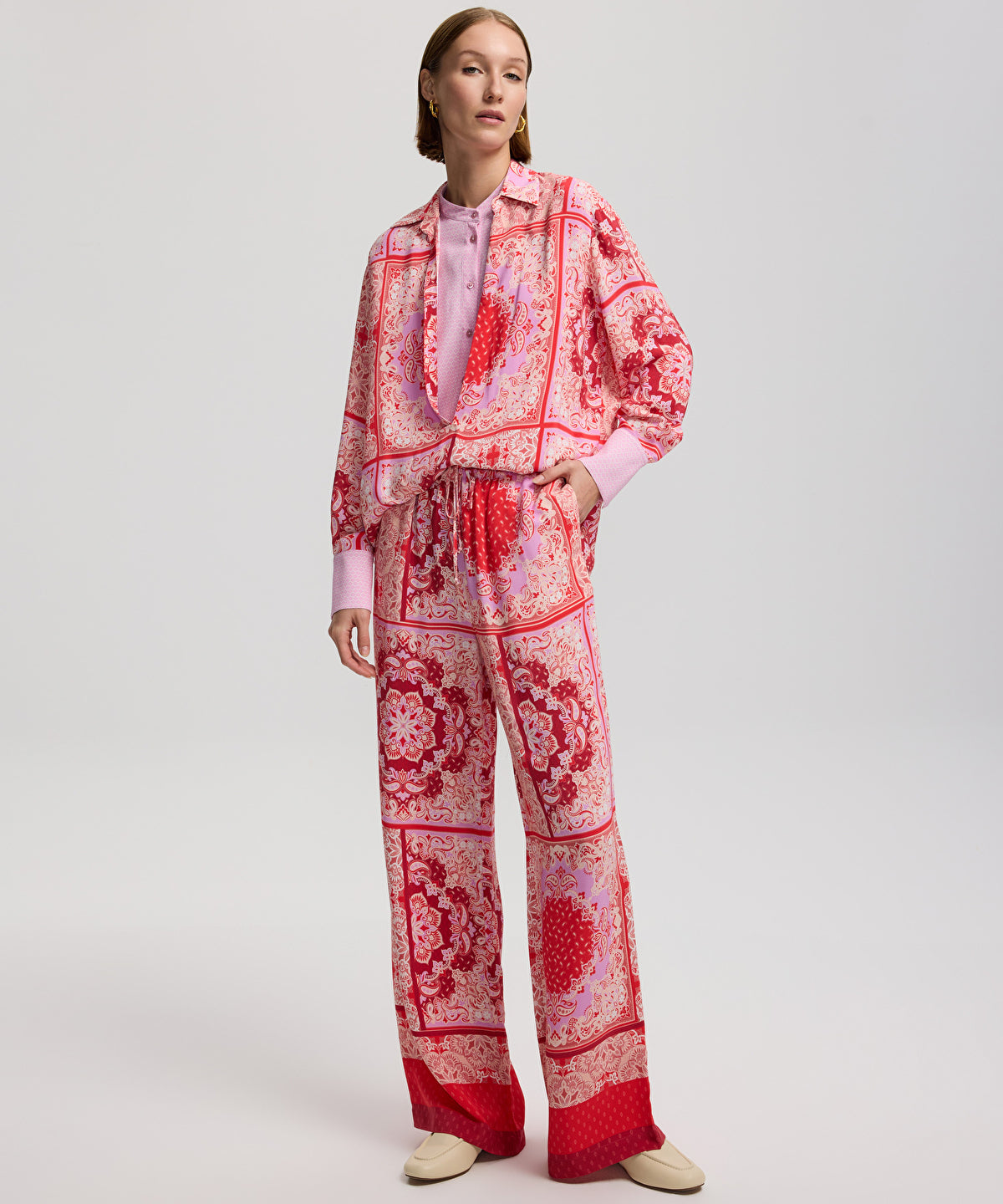 Printed trousers with drawstring