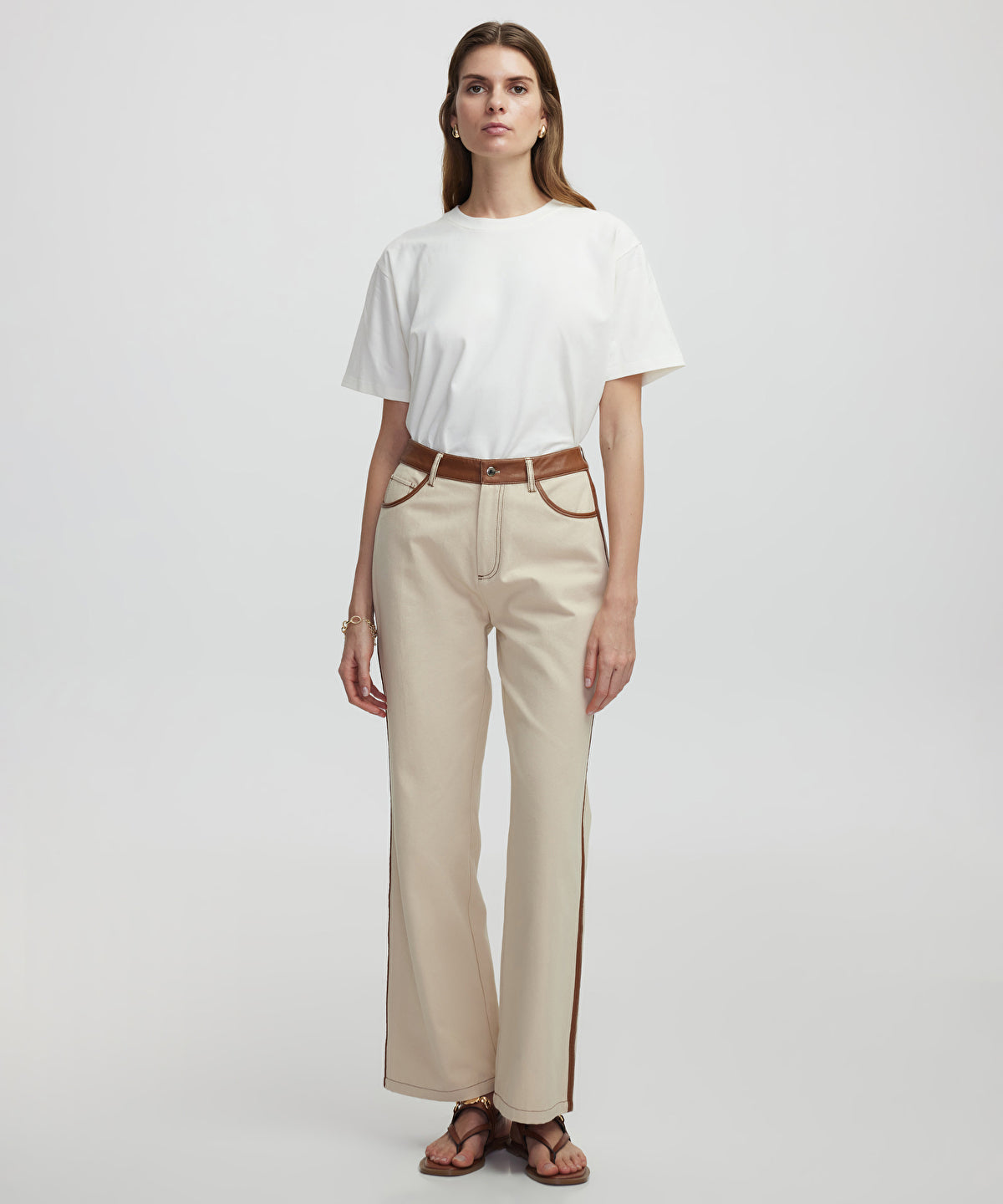Zoomed Faux Leather Detailed Trousers