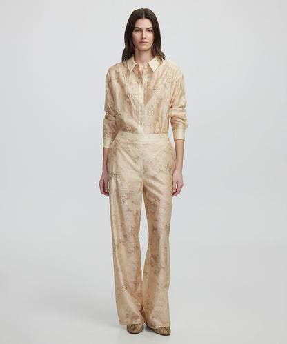 Embroidered and jacquard trousers