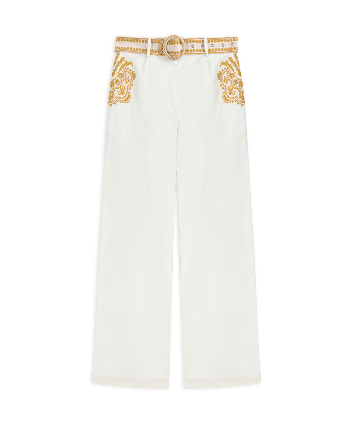 Embroidered Trousers With Belt