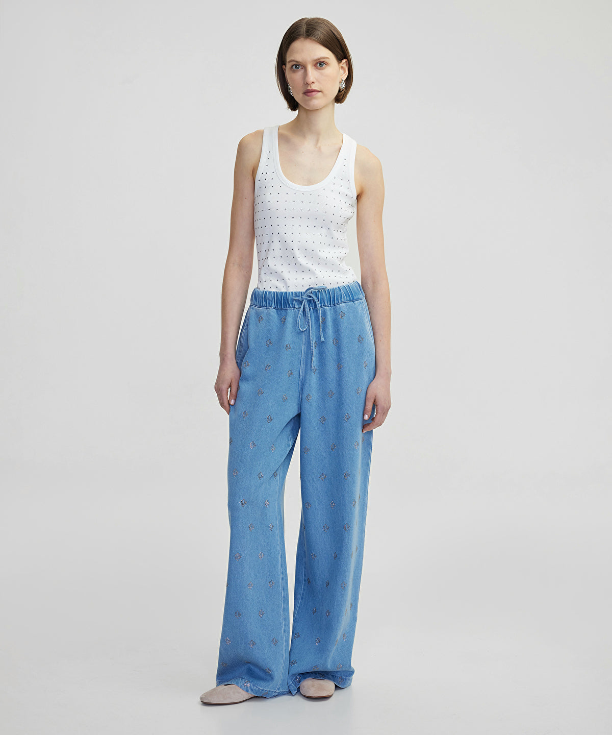 Zoomed Denim Rhinestone Trousers