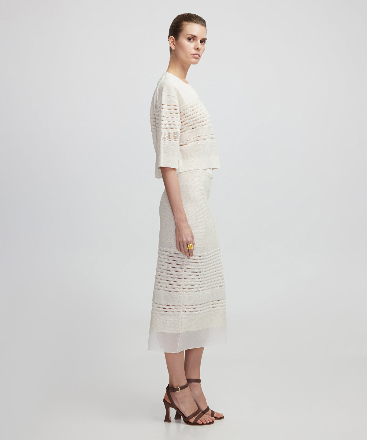 Zoomed Contrast Textured Knit Skirt