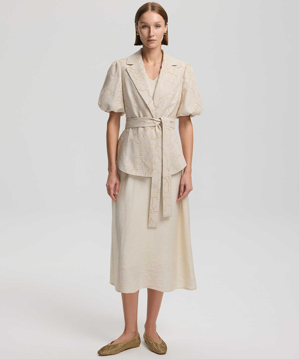 Embroidered Puff-Sleeve Jacket